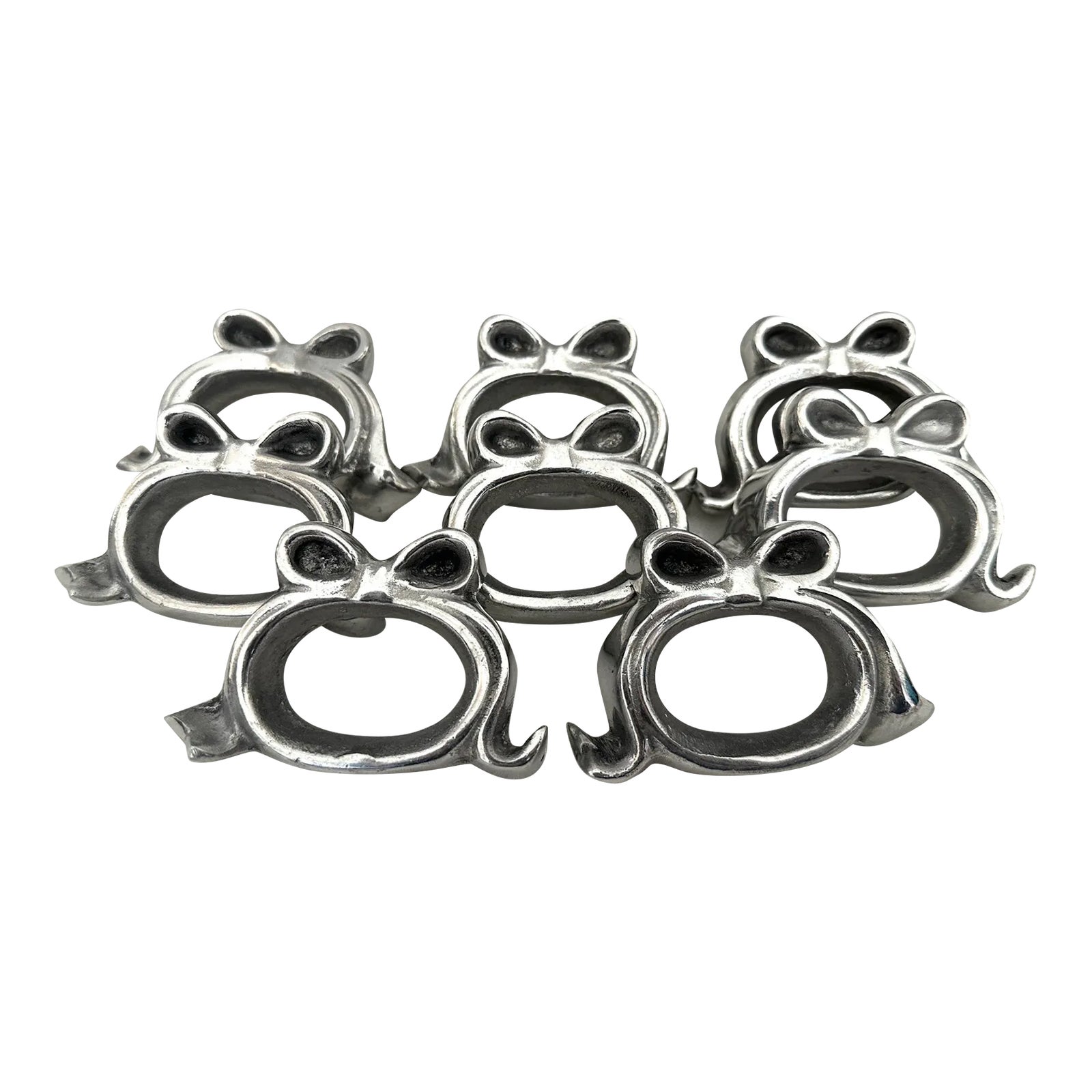 Silver/Pewter Ribbon Napkin Rings, Set of 8 Chairish