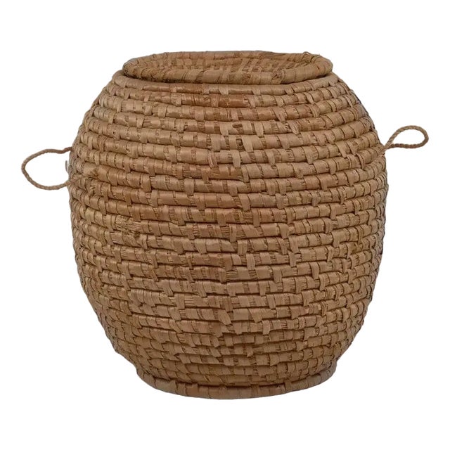 Wicker Basket with Lid, 1930s For Sale