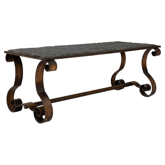 1940s French Metal Coffee Table With Stone Top For Sale - Image 15 of 18