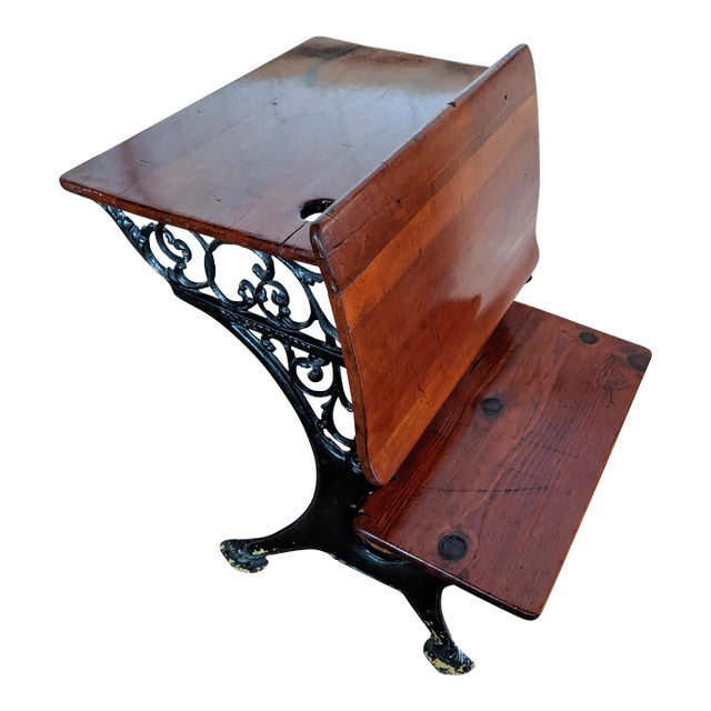 Antique Wood and Cast Iron School Desk For Sale