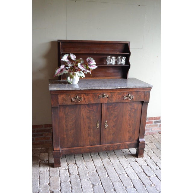 Traditional Mahogany Empire Folding Buffet with Marble Top For Sale - Image 3 of 9