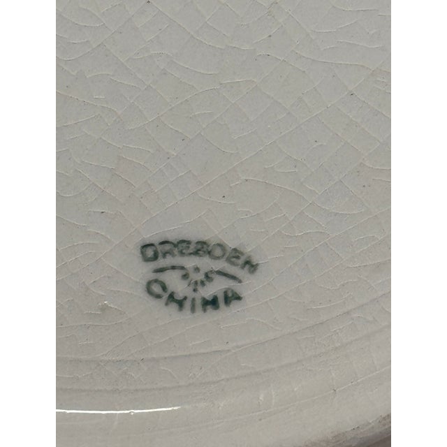 A beautifully detailed antique Dresden porcelain plate featuring vibrant tropical floral motifs, hand-painted with...