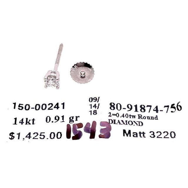 14 Karat White Gold and Round Diamond Stud Earrings Screw Back For Sale - Image 10 of 10