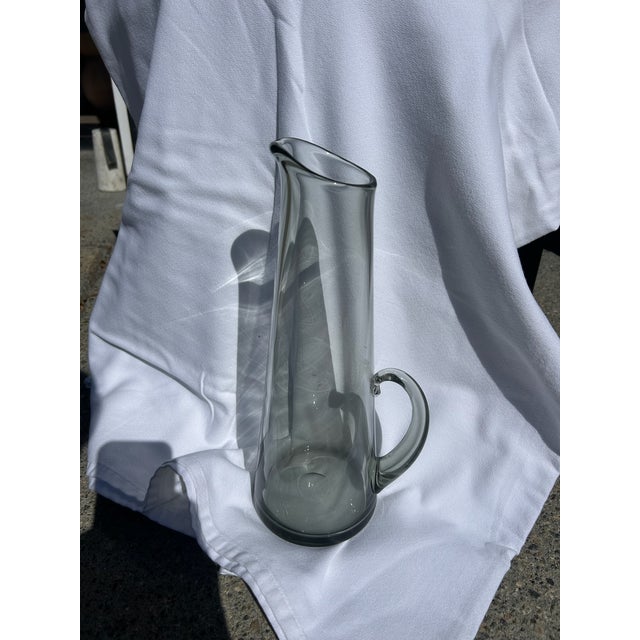 Vintage Smoky Gray Glass Tall Pitcher Vase With Handle For Sale - Image 10 of 15