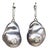 Diamond Freshwater Pearl Earrings 14 Karat Gold Grey 23.2 Mm Certified For Sale