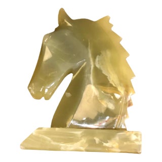 Vintage Horse Head Sculpture in Carved Jade For Sale