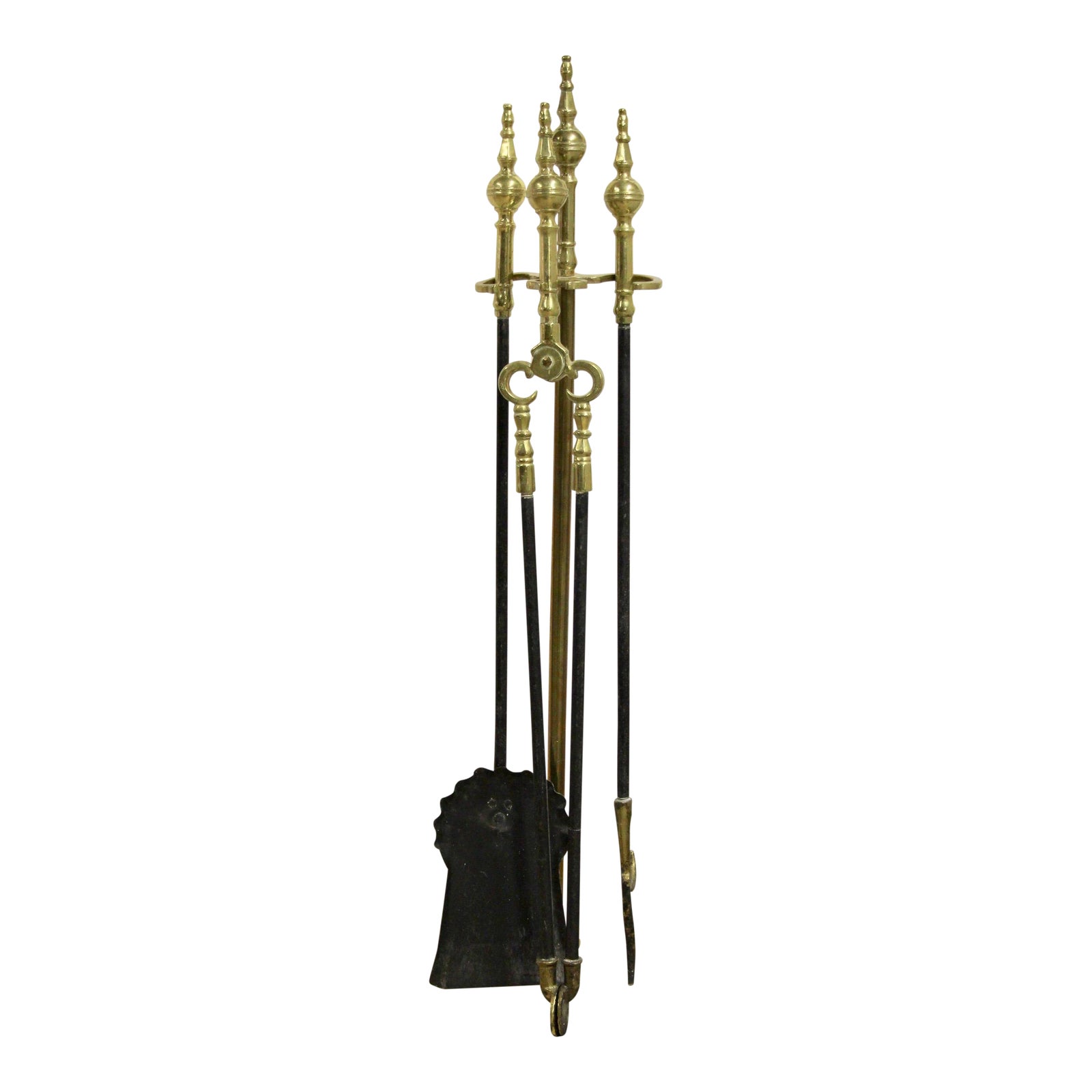 19th C. Brass and Steel Fireplace Tool Set, 3 Pieces Chairish