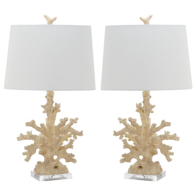 Coral Replica 28.5 Inch H Table Lamp in Cream - a Pair For Sale - Image 9 of 9