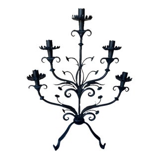 Vintage French Iron 5 Arm Candelabra For Sale