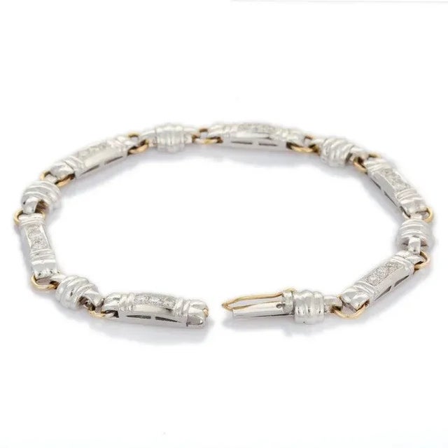 White Art Deco 18k White Gold Diamond Men's Bracelet Gift For Sale - Image 8 of 9