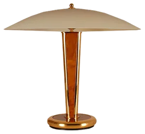 Milo Baughman Style Gilt Brass & Burl Wood Mushroom Table Lamp with Handcrafted Glass Lampshade, 1960s