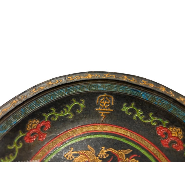 Chinese Round Shape Double Dragons Collectible Ink Pad Display Art For Sale - Image 4 of 6