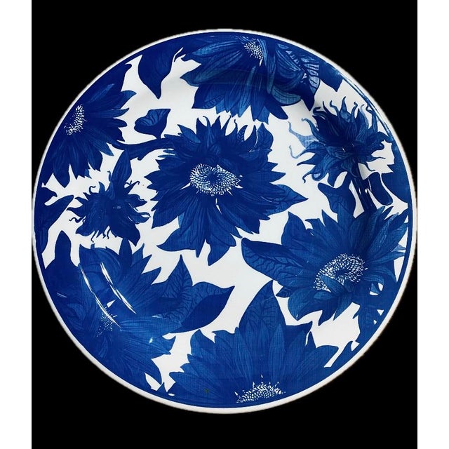 Blue Vintage Ceramica Quadrifoglio Italian Decorative Blue & White Floral Large Plates - Set of 6 For Sale - Image 8 of 12