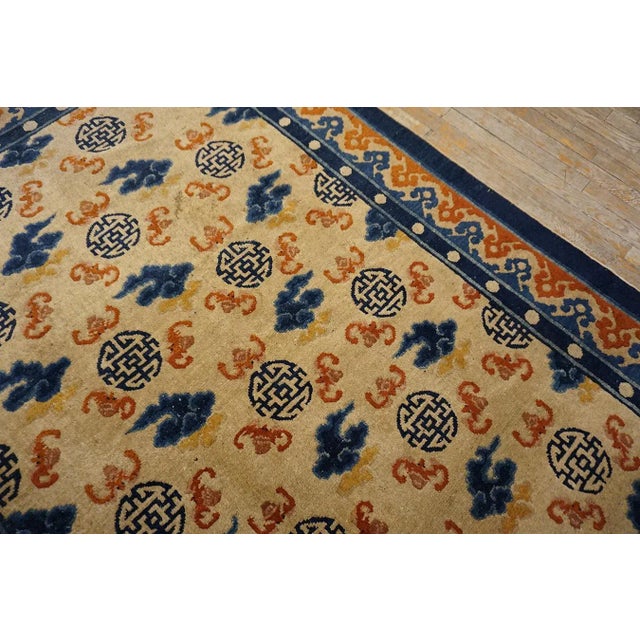 1890s Beige Field Ruyi Cloud Shou Symbols Antique Chinese Kansu Small Rug For Sale - Image 10 of 15