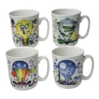 Vintage Villeroy & Boch Le Ballon Circus, Dragon, Moon & Star, & Flower Mugs- Set of 4 For Sale