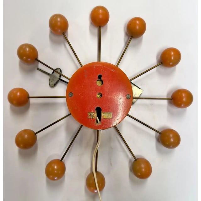 Orange Rare Mid Century Modern George Nelson Orange Ball Clock Model 4755 For Sale - Image 8 of 10