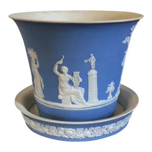 Antique 19th Century Wedgwood Jasperware Neoclassical Cachepot and Stand - A Pair