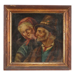 Elderly Couple, Oil on Canvas, Framed For Sale
