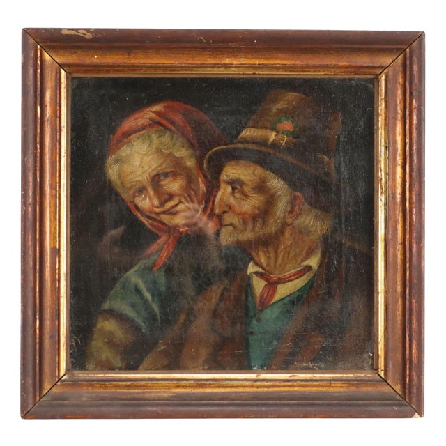 Elderly Couple, Oil on Canvas, Framed For Sale