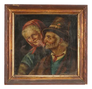 Elderly Couple, Oil on Canvas, Framed