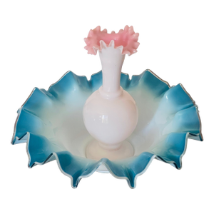 1910s Set of 2 Victorian Milk Glass Vases