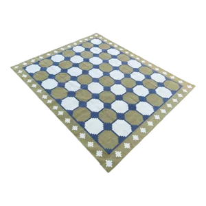Not Yet Made - Made To Order Handmade Cotton Area Rug Vegetable Dyed Olive Green, Cream and Blue Vista Rug-6'x9'