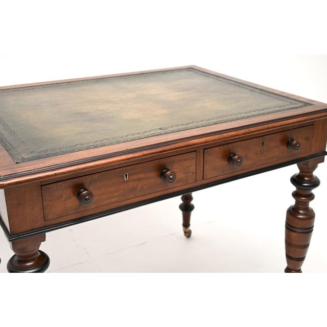 Antique Victorian Leather Top Writing Table, 1880s For Sale - Image 9 of 11