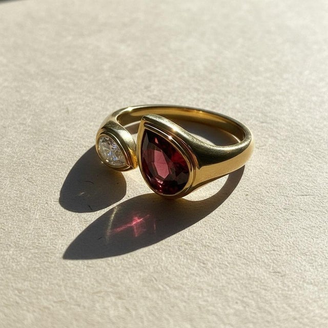 Not Yet Made - Made To Order Toi Et Moi Gemstone Ring: Garnet and Moissanite, Size 7.5 For Sale - Image 5 of 8
