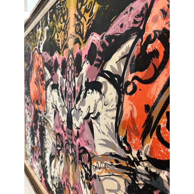 Large Vintage Symmetrical Abstract Painting in Black, Pink & Orange With Gilded Frame For Sale - Image 12 of 12