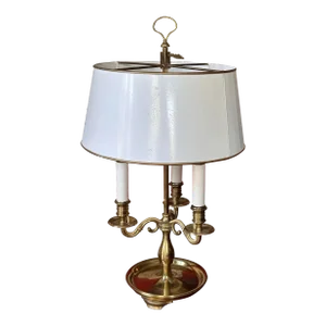 Antique Brass Bouillotte Lamp With White Tole Shade
