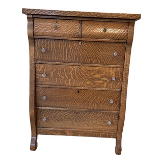 Vintage Tiger Oak 6 Drawer Dresser For Sale