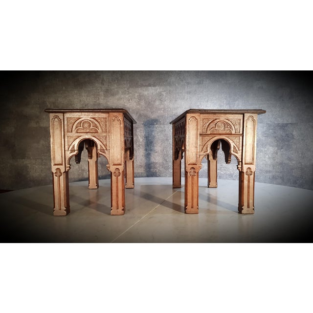 Gothic Revival Oak Side Tables, Set of 2 For Sale - Image 5 of 10