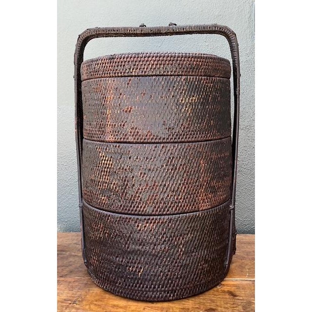 Chinoiserie Vintage Asian Woven Rattan Wedding Basket For Sale - Image 3 of 12
