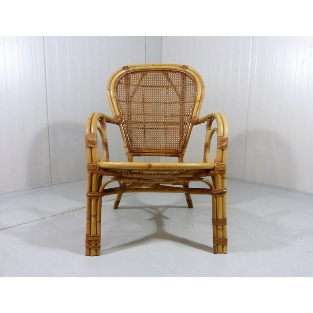 Mid-Century Modern Italian Rattan Easy Armchair, Italy, 1970s For Sale - Image 3 of 14