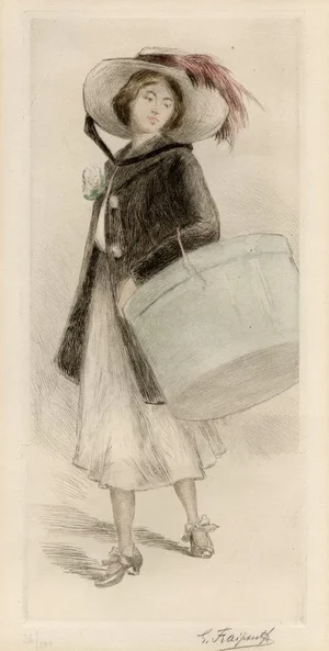 Gustave Fraipont, Woman in a Feathered Hat, 1800s, Etching Print