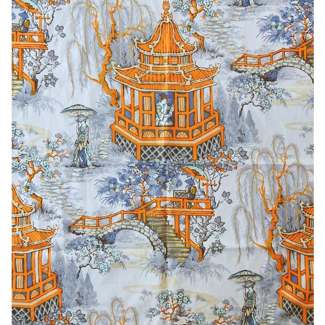 Mid 20th Century Mid 20th Century Orange Gray Chinoiserie Pagoda Fabric For Sale - Image 5 of 6