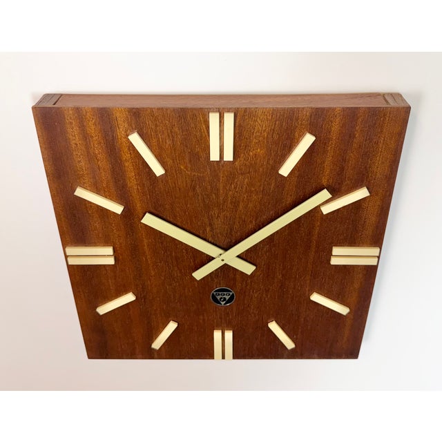Vintage Brown Wooden Wall Clock from Pragotron, 1980s For Sale - Image 4 of 16
