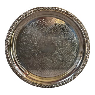 Vintage Leonard Silverplate Round Tray in Pineapple Pattern For Sale