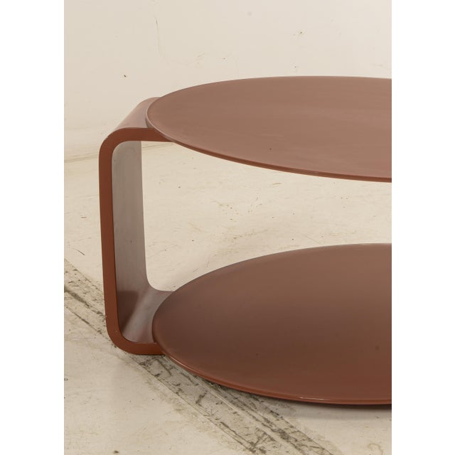 Wood Vintage Wood and Red Glass Round Coffee Table For Sale - Image 7 of 9