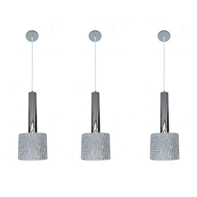 Mid-Century Modern Vintage Glass Pendant Lights from Kalmar, 1970s, Set of 3 For Sale - Image 3 of 14