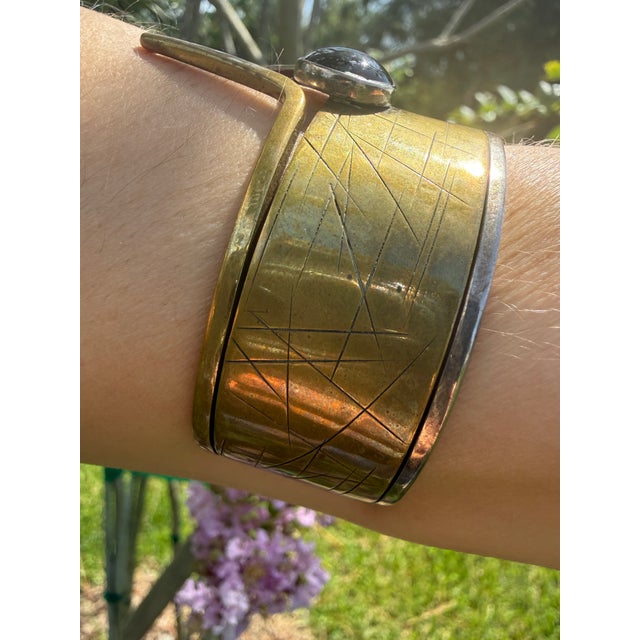 Vintage Hall McFall Sterling Silver Brass Black Onyx Modernist Cuff Bracelet For Sale - Image 9 of 14