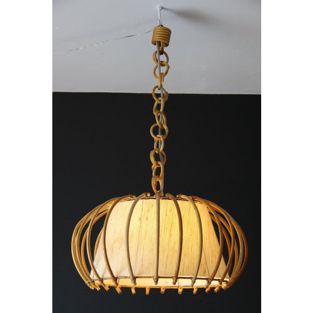 Vintage Rattan Pendant Light in Hand-Woven Wicker by Louis Sognot, 1950s For Sale - Image 12 of 17