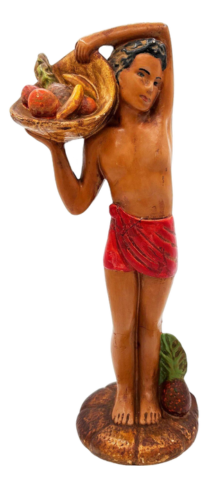 Mid 20th Century Native Boy W/ Fruit Offering Ceramic Hand Painted Sculpture