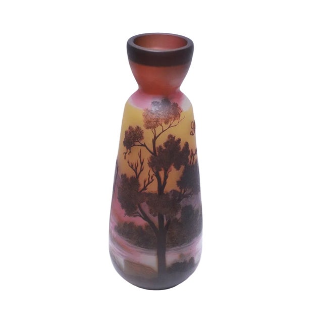Antique Emile Gallé Style French Art Nouveau Landscape Glass Vase, 14.3" For Sale - Image 10 of 10