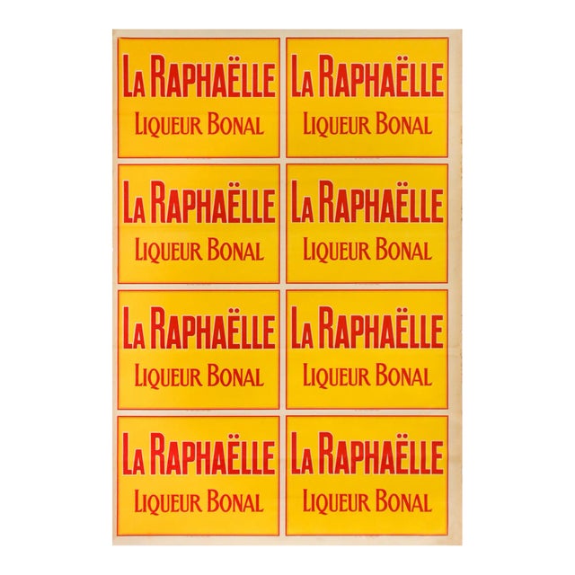 1920's French Vintage Alcohol Poster, La Raphaelle (Red Text/Yellow Background) For Sale