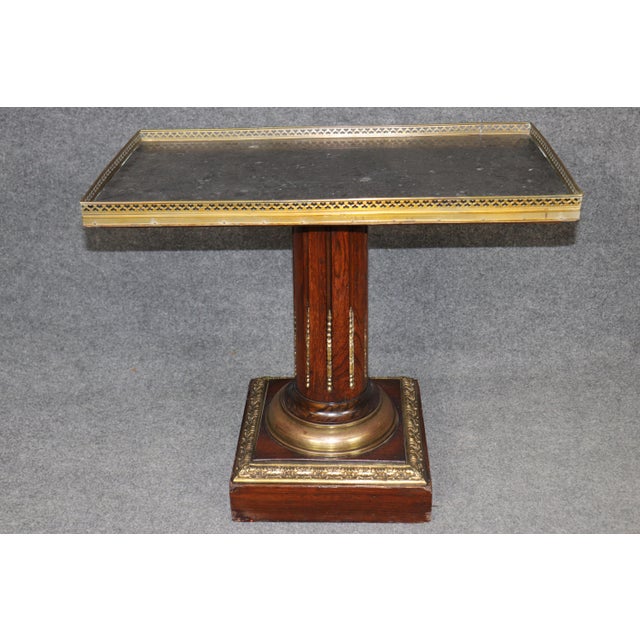 Pair of French Directiore Style Marble Top Pedestal & Brass Mounts End Tables For Sale - Image 9 of 11