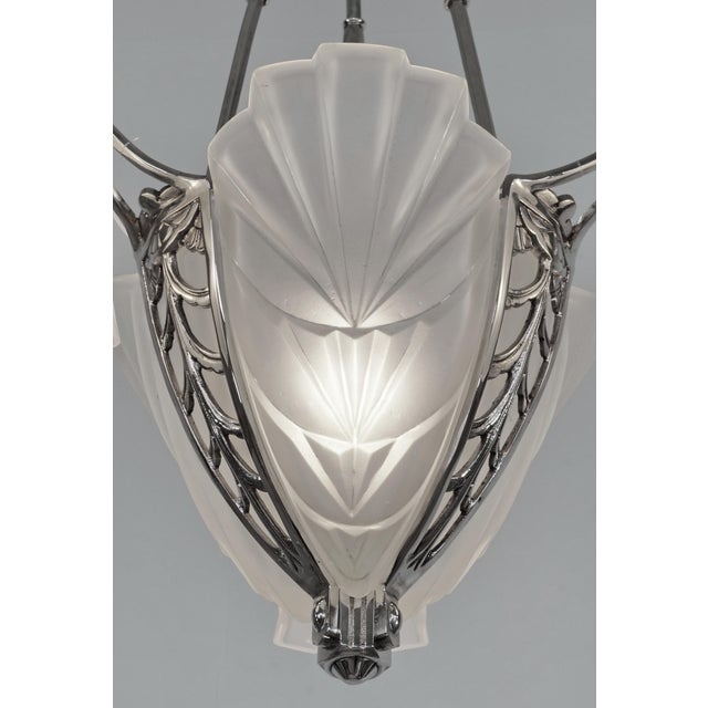 Metal French Art Deco Chandelier by Jamain & Degue 1930 France For Sale - Image 7 of 13