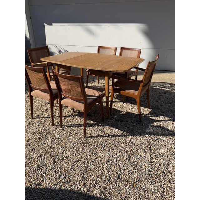 Mid Century Modern Dux Swedish Dining Set – Drop Leaf Table + 6 Cane Back Chairs For Sale - Image 11 of 16