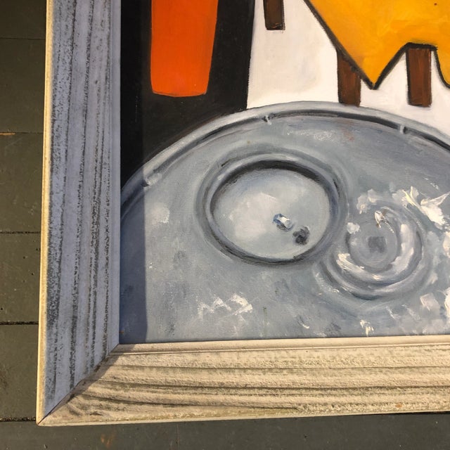 Abstract Vintage Modernist Abstract Still Life Painting Vintage Frame 1970’s For Sale - Image 3 of 5