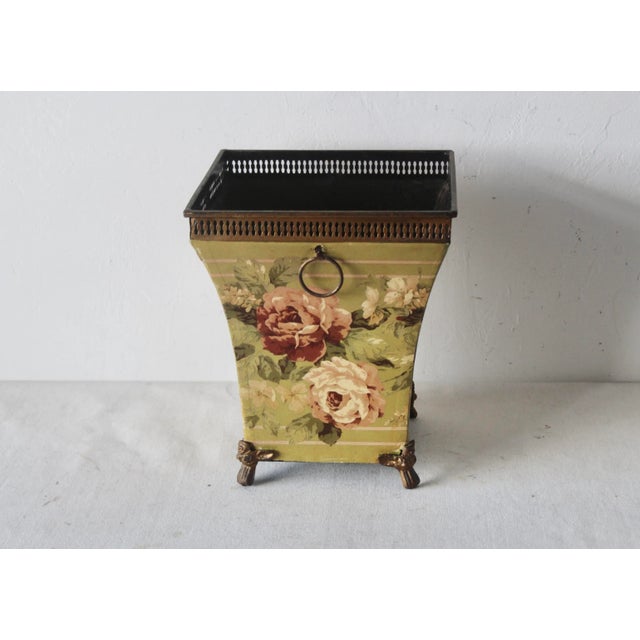 19th Century French Style Sheet Metal Cachepot Wastebasket Planter Flowers Hoop Handles Footed Details Vintage For Sale - Image 10 of 14